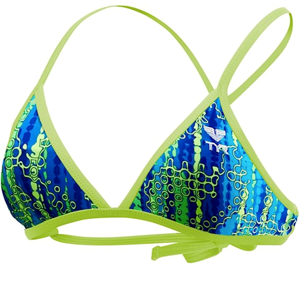 TYR DuraFast One Hiromi Bali Tieback Swim Top Yellow Blue - XS 0/2